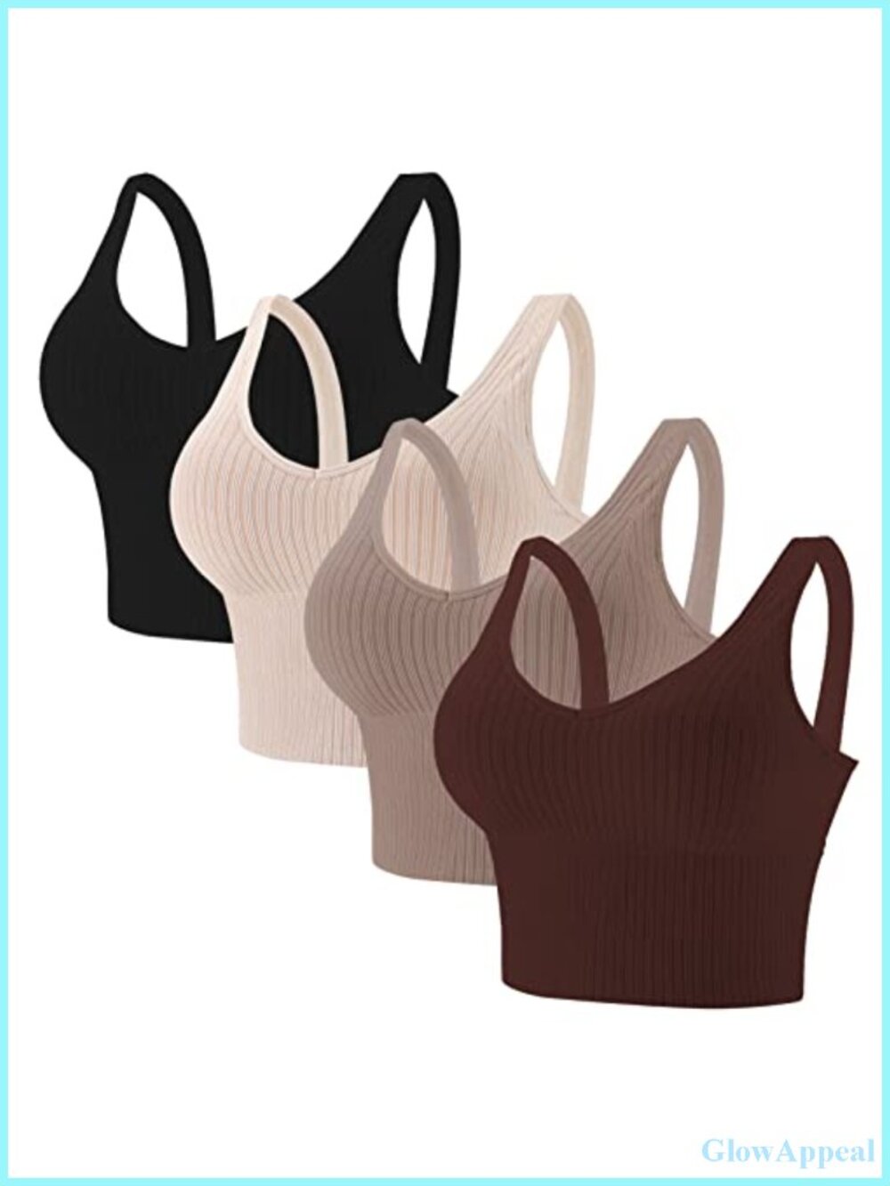 4 Pack Comfy Cami Bras Ribbed Knit Longline V-Neck Removable Pads Yoga